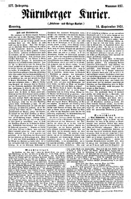 Nürnberger Kurier (Nürnberger Friedens- und Kriegs-Kurier) Sonntag 14. September 1851