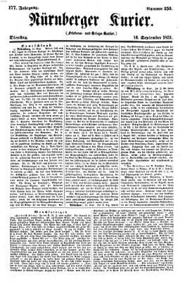 Nürnberger Kurier (Nürnberger Friedens- und Kriegs-Kurier) Dienstag 16. September 1851