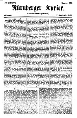 Nürnberger Kurier (Nürnberger Friedens- und Kriegs-Kurier) Mittwoch 17. September 1851