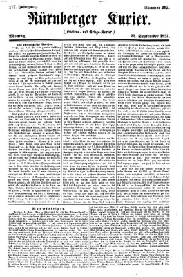 Nürnberger Kurier (Nürnberger Friedens- und Kriegs-Kurier) Montag 22. September 1851