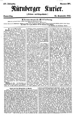 Nürnberger Kurier (Nürnberger Friedens- und Kriegs-Kurier) Donnerstag 25. September 1851