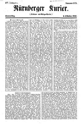 Nürnberger Kurier (Nürnberger Friedens- und Kriegs-Kurier) Donnerstag 2. Oktober 1851