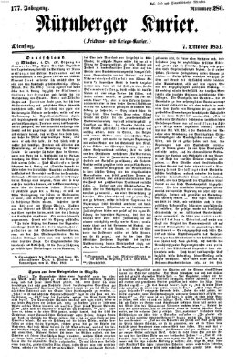 Nürnberger Kurier (Nürnberger Friedens- und Kriegs-Kurier) Dienstag 7. Oktober 1851