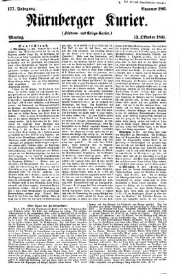 Nürnberger Kurier (Nürnberger Friedens- und Kriegs-Kurier) Montag 13. Oktober 1851