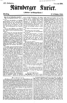 Nürnberger Kurier (Nürnberger Friedens- und Kriegs-Kurier) Freitag 17. Oktober 1851