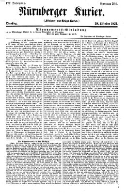 Nürnberger Kurier (Nürnberger Friedens- und Kriegs-Kurier) Dienstag 28. Oktober 1851