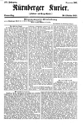 Nürnberger Kurier (Nürnberger Friedens- und Kriegs-Kurier) Donnerstag 30. Oktober 1851