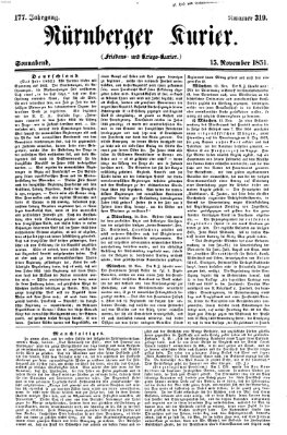 Nürnberger Kurier (Nürnberger Friedens- und Kriegs-Kurier) Samstag 15. November 1851