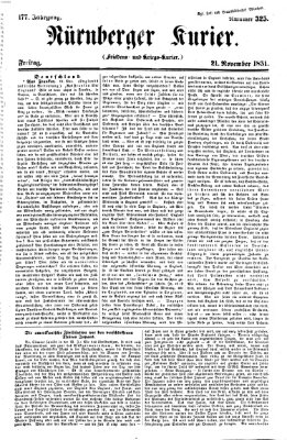 Nürnberger Kurier (Nürnberger Friedens- und Kriegs-Kurier) Freitag 21. November 1851