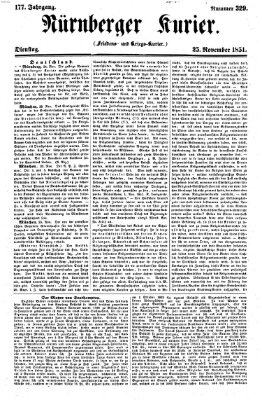 Nürnberger Kurier (Nürnberger Friedens- und Kriegs-Kurier) Dienstag 25. November 1851