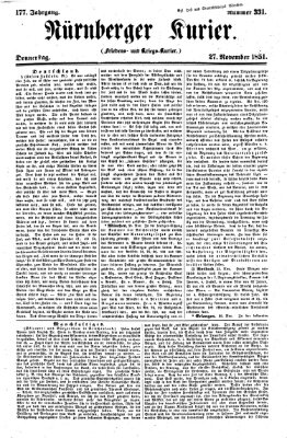 Nürnberger Kurier (Nürnberger Friedens- und Kriegs-Kurier) Donnerstag 27. November 1851