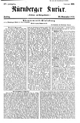 Nürnberger Kurier (Nürnberger Friedens- und Kriegs-Kurier) Freitag 28. November 1851