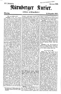 Nürnberger Kurier (Nürnberger Friedens- und Kriegs-Kurier) Montag 15. Dezember 1851