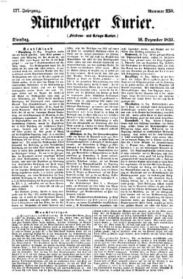 Nürnberger Kurier (Nürnberger Friedens- und Kriegs-Kurier) Dienstag 16. Dezember 1851