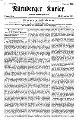 Nürnberger Kurier (Nürnberger Friedens- und Kriegs-Kurier) Donnerstag 25. Dezember 1851