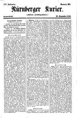 Nürnberger Kurier (Nürnberger Friedens- und Kriegs-Kurier) Samstag 27. Dezember 1851