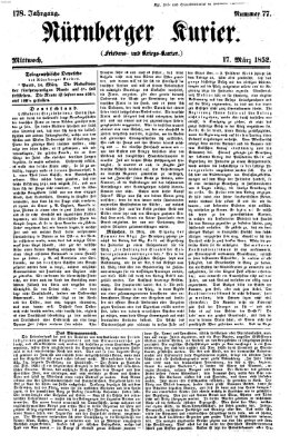 Nürnberger Kurier (Nürnberger Friedens- und Kriegs-Kurier) Mittwoch 17. März 1852