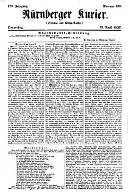 Nürnberger Kurier (Nürnberger Friedens- und Kriegs-Kurier) Donnerstag 29. April 1852