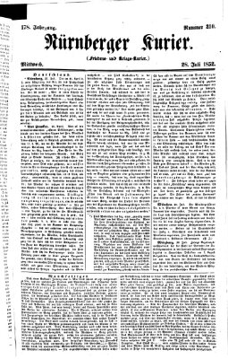 Nürnberger Kurier (Nürnberger Friedens- und Kriegs-Kurier) Mittwoch 28. Juli 1852