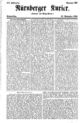 Nürnberger Kurier (Nürnberger Friedens- und Kriegs-Kurier) Donnerstag 18. November 1852