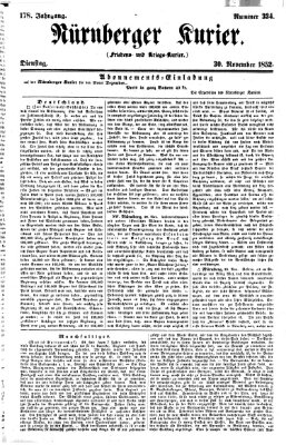 Nürnberger Kurier (Nürnberger Friedens- und Kriegs-Kurier) Dienstag 30. November 1852