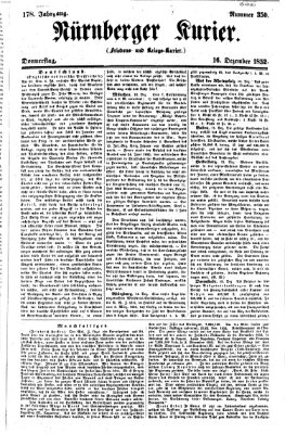 Nürnberger Kurier (Nürnberger Friedens- und Kriegs-Kurier) Donnerstag 16. Dezember 1852