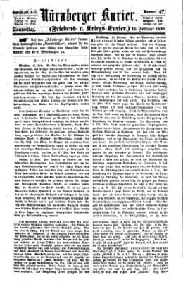 Nürnberger Kurier (Nürnberger Friedens- und Kriegs-Kurier) Donnerstag 16. Februar 1860