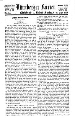 Nürnberger Kurier (Nürnberger Friedens- und Kriegs-Kurier) Freitag 21. September 1860