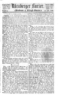 Nürnberger Kurier (Nürnberger Friedens- und Kriegs-Kurier) Sonntag 14. Oktober 1860