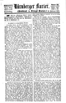 Nürnberger Kurier (Nürnberger Friedens- und Kriegs-Kurier) Donnerstag 21. Februar 1861