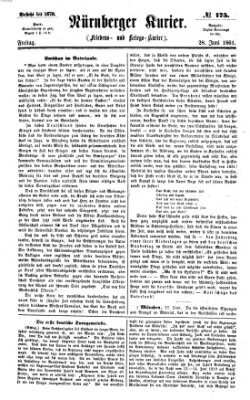 Nürnberger Kurier (Nürnberger Friedens- und Kriegs-Kurier) Freitag 28. Juni 1861