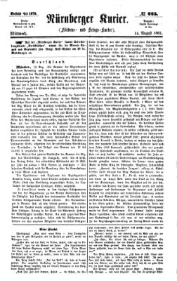 Nürnberger Kurier (Nürnberger Friedens- und Kriegs-Kurier) Mittwoch 14. August 1861