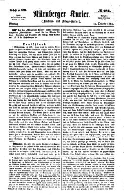 Nürnberger Kurier (Nürnberger Friedens- und Kriegs-Kurier) Montag 14. Oktober 1861