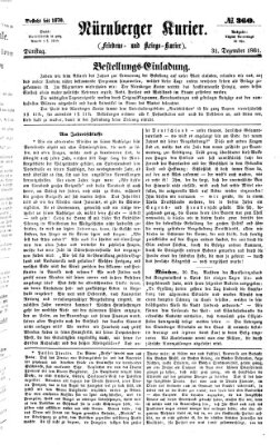 Nürnberger Kurier (Nürnberger Friedens- und Kriegs-Kurier) Dienstag 31. Dezember 1861