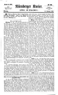 Nürnberger Kurier (Nürnberger Friedens- und Kriegs-Kurier) Montag 13. Januar 1862