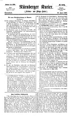 Nürnberger Kurier (Nürnberger Friedens- und Kriegs-Kurier) Samstag 28. Juni 1862