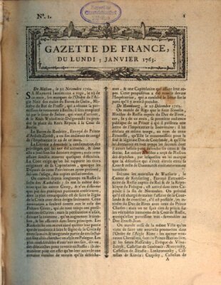 Gazette de France Montag 3. Januar 1763