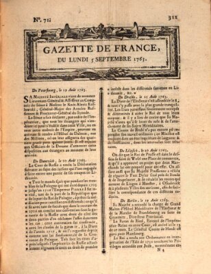 Gazette de France Montag 5. September 1763