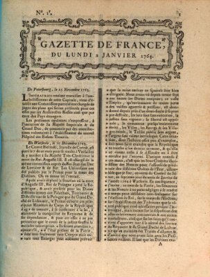 Gazette de France Montag 2. Januar 1764