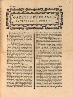 Gazette de France Freitag 31. August 1764