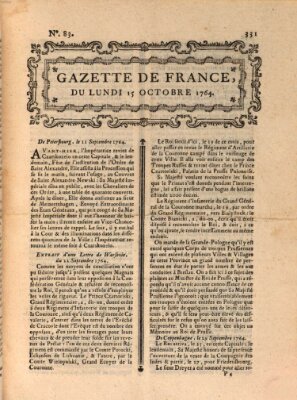 Gazette de France Montag 15. Oktober 1764