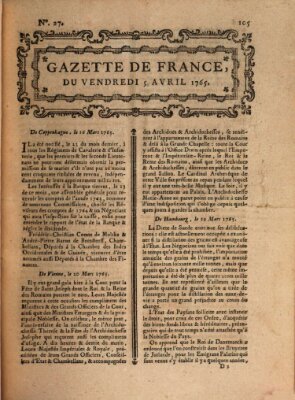 Gazette de France Freitag 5. April 1765