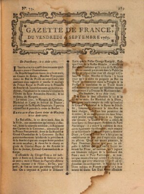 Gazette de France Freitag 13. September 1765