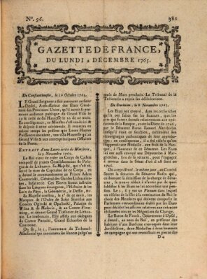 Gazette de France Montag 2. Dezember 1765