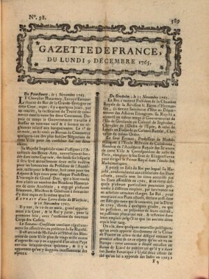 Gazette de France Montag 9. Dezember 1765