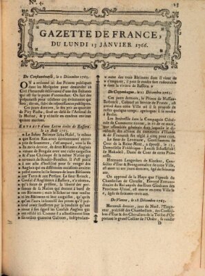 Gazette de France Montag 13. Januar 1766