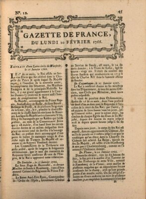 Gazette de France Montag 10. Februar 1766