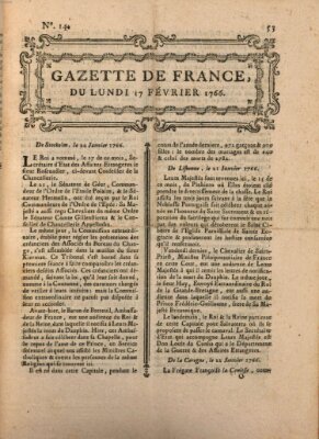 Gazette de France Montag 17. Februar 1766