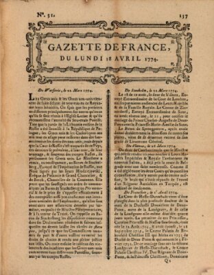 Gazette de France Montag 18. April 1774