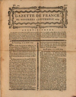 Gazette de France Freitag 2. September 1774